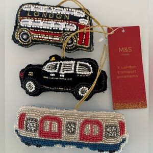 NWT Set of 3 M&S Home London Transportation Beaded Christmas Ornaments